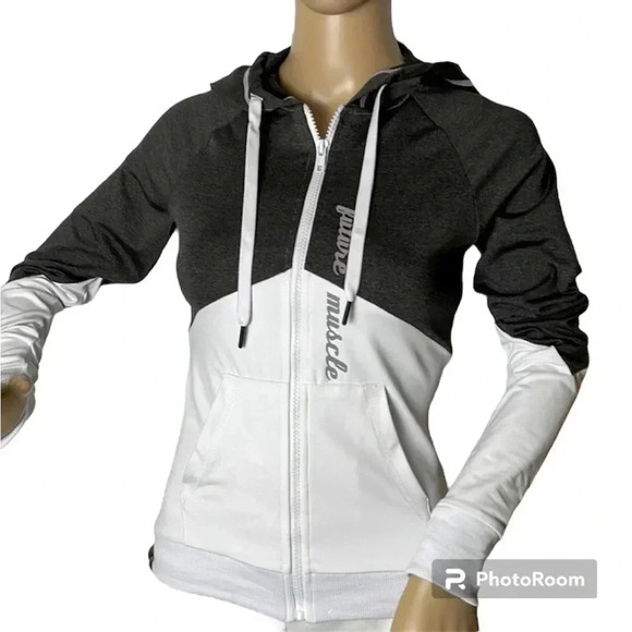 FUTURE MUSCLE ,hoodie zipper colorblock PTP 15”Moncton retro health gym Y2K - Picture 2 of 15